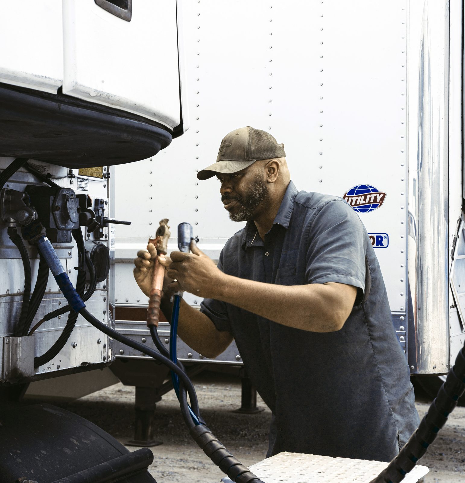 Whitestone Transportation driver performing pre-trip inspection